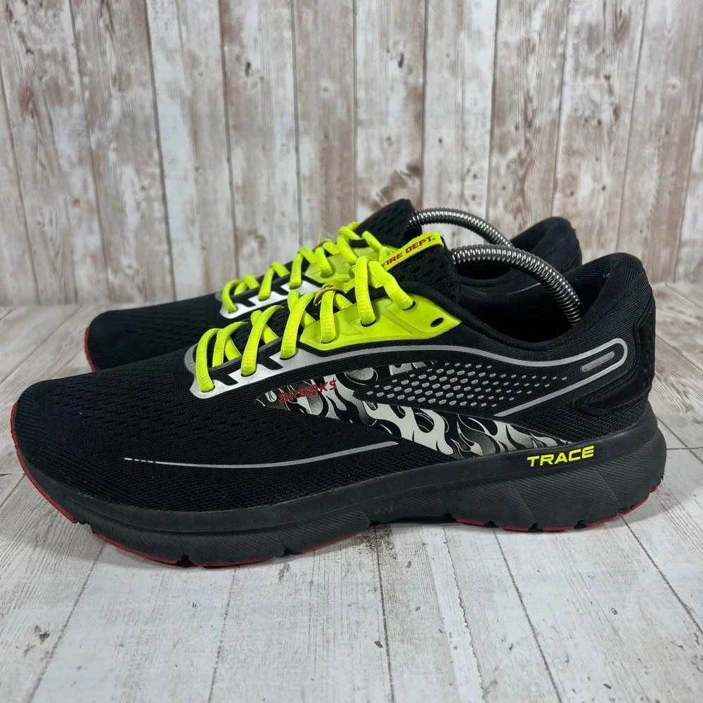 Brooks Trace Fire Dept Men Running Shoes Black Yellow 1103881D011 Size 10.5